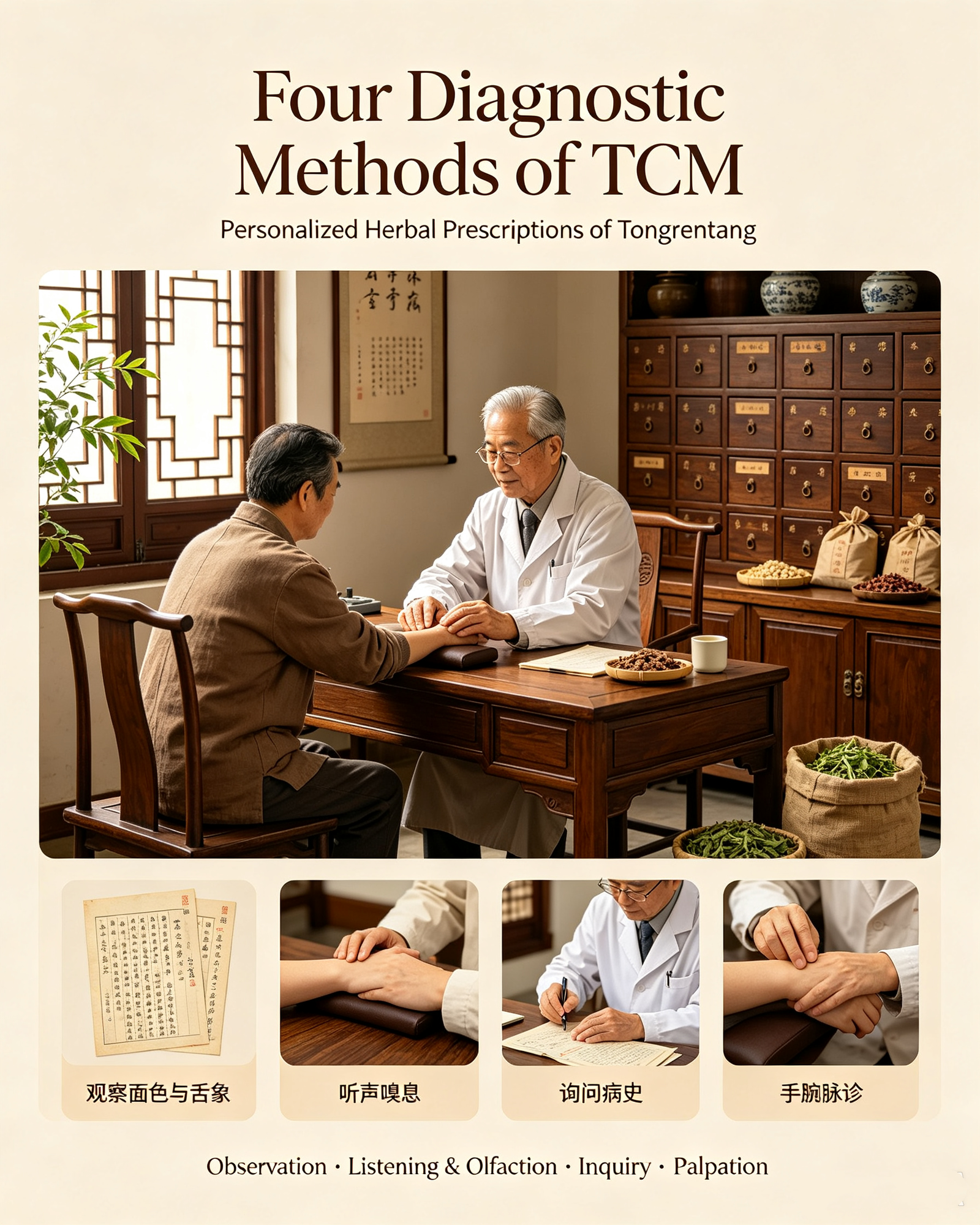 Four Diagnostic Methods of TCM and Personalized Herbal Prescriptions of Tongrentang